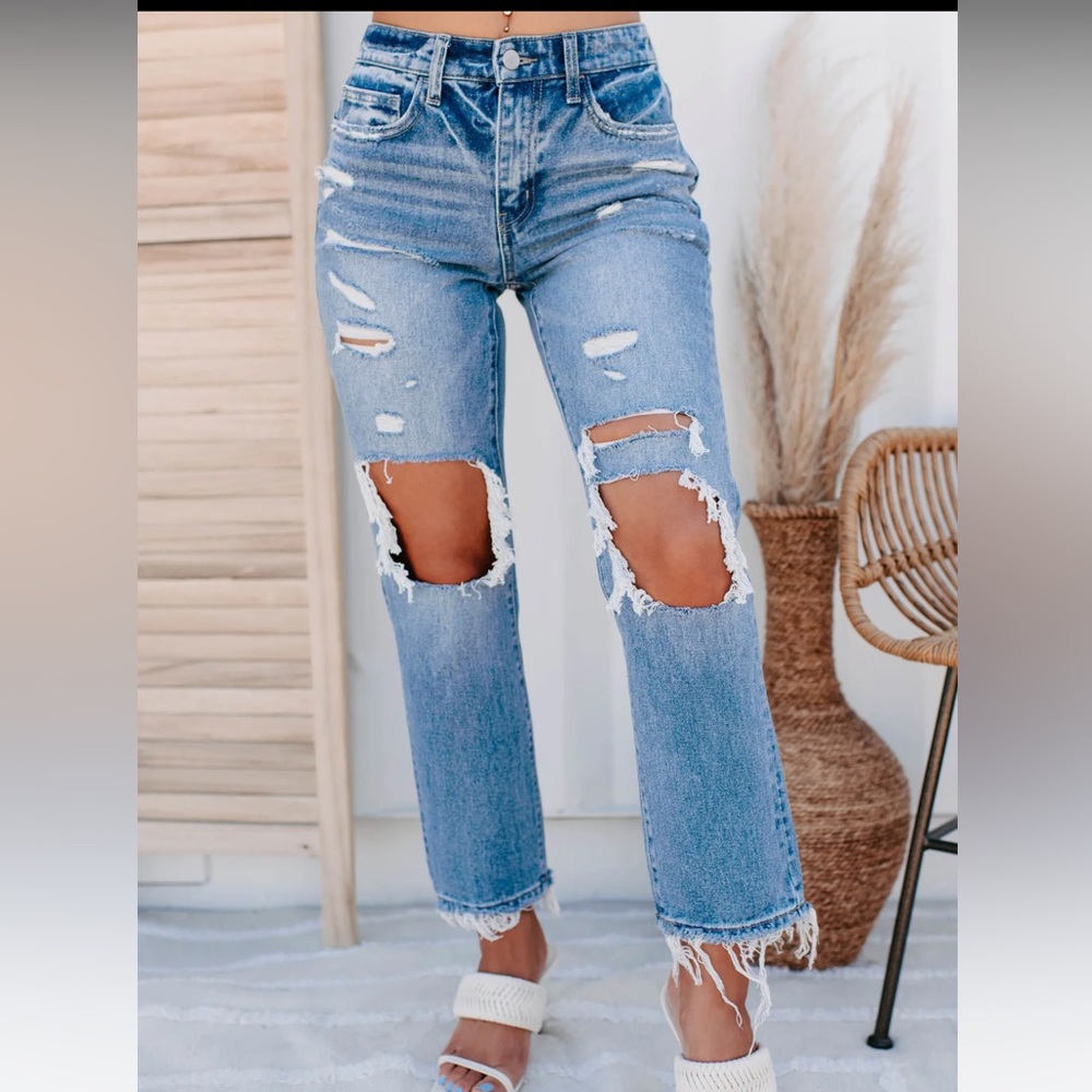 nanamacs jeans Flying Monkey Mid-Rise Distressed Straight Leg